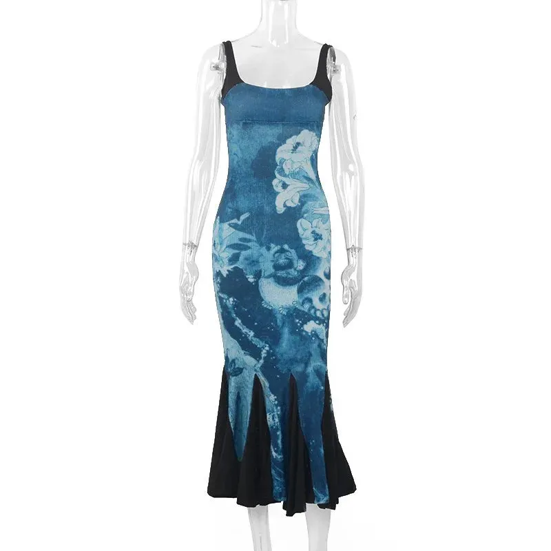 Summer Women Fashion Dresses Sexy Backless Sling Maxi A-LINE Dress Casual Slim Sleeveless Streetwear