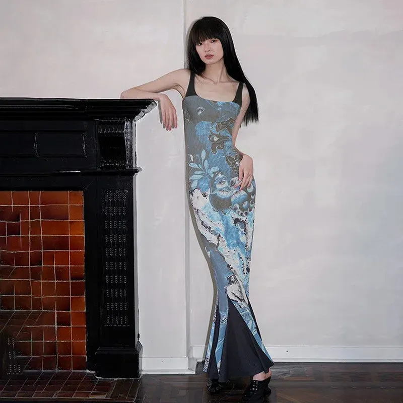 Summer Women Fashion Dresses Sexy Backless Sling Maxi A-LINE Dress Casual Slim Sleeveless Streetwear