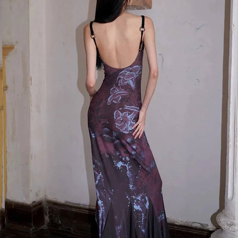 Summer Women Fashion Dresses Sexy Backless Sling Maxi A-LINE Dress Casual Slim Sleeveless Streetwear
