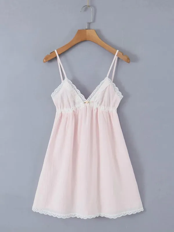 Summer Women's Cotton A-Line Sundress with Empire Waist & Lace Trim