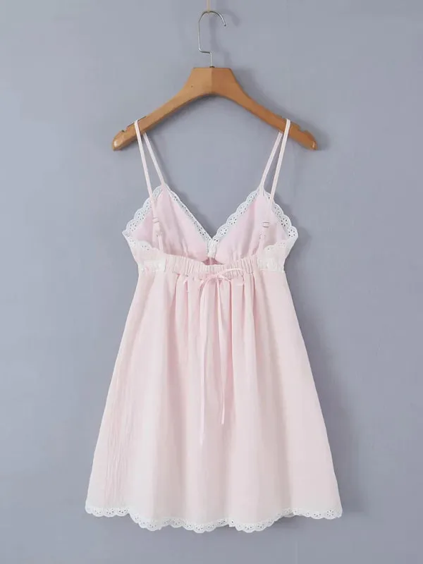Summer Women's Cotton A-Line Sundress with Empire Waist & Lace Trim