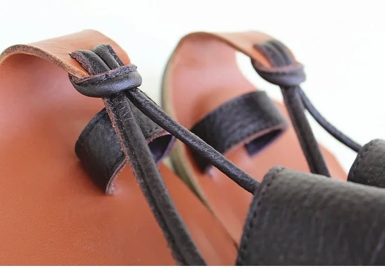 Summer Women's Handmade Leather Wedge Sandals for Comfort
