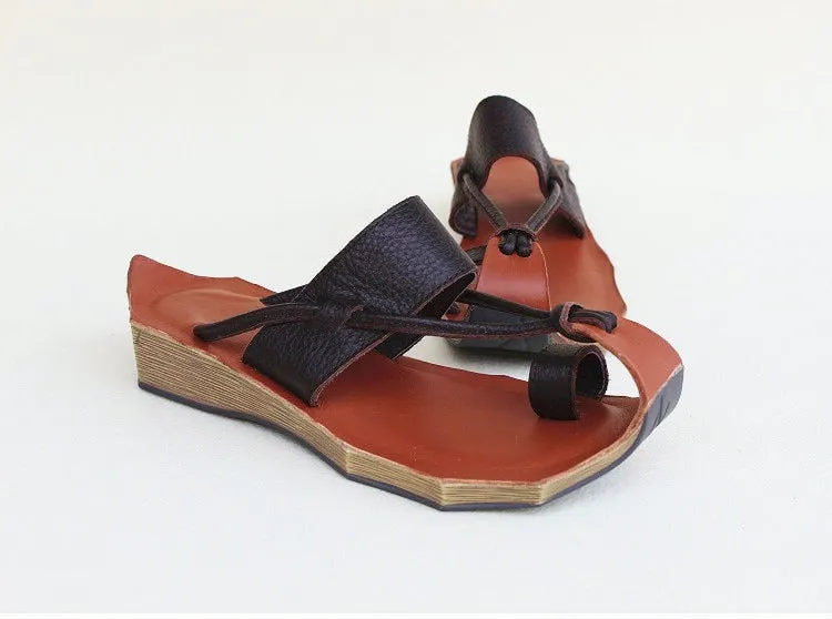 Summer Women's Handmade Leather Wedge Sandals for Comfort