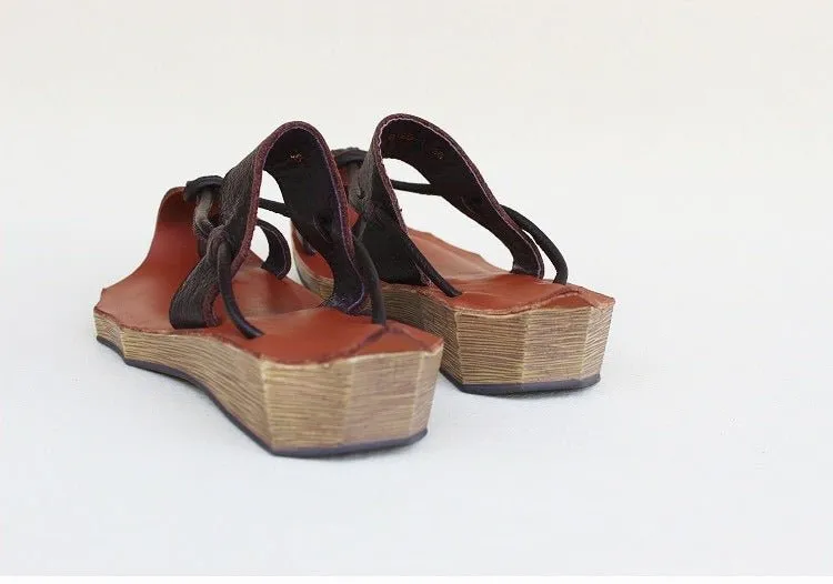 Summer Women's Handmade Leather Wedge Sandals for Comfort