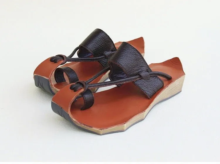 Summer Women's Handmade Leather Wedge Sandals for Comfort