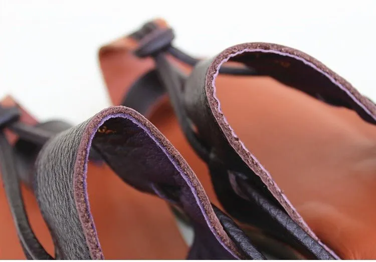 Summer Women's Handmade Leather Wedge Sandals for Comfort