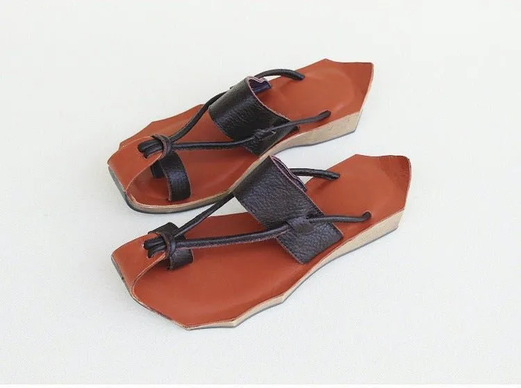 Summer Women's Handmade Leather Wedge Sandals for Comfort
