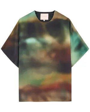 Sunset Teal Printed Silk Versala Top