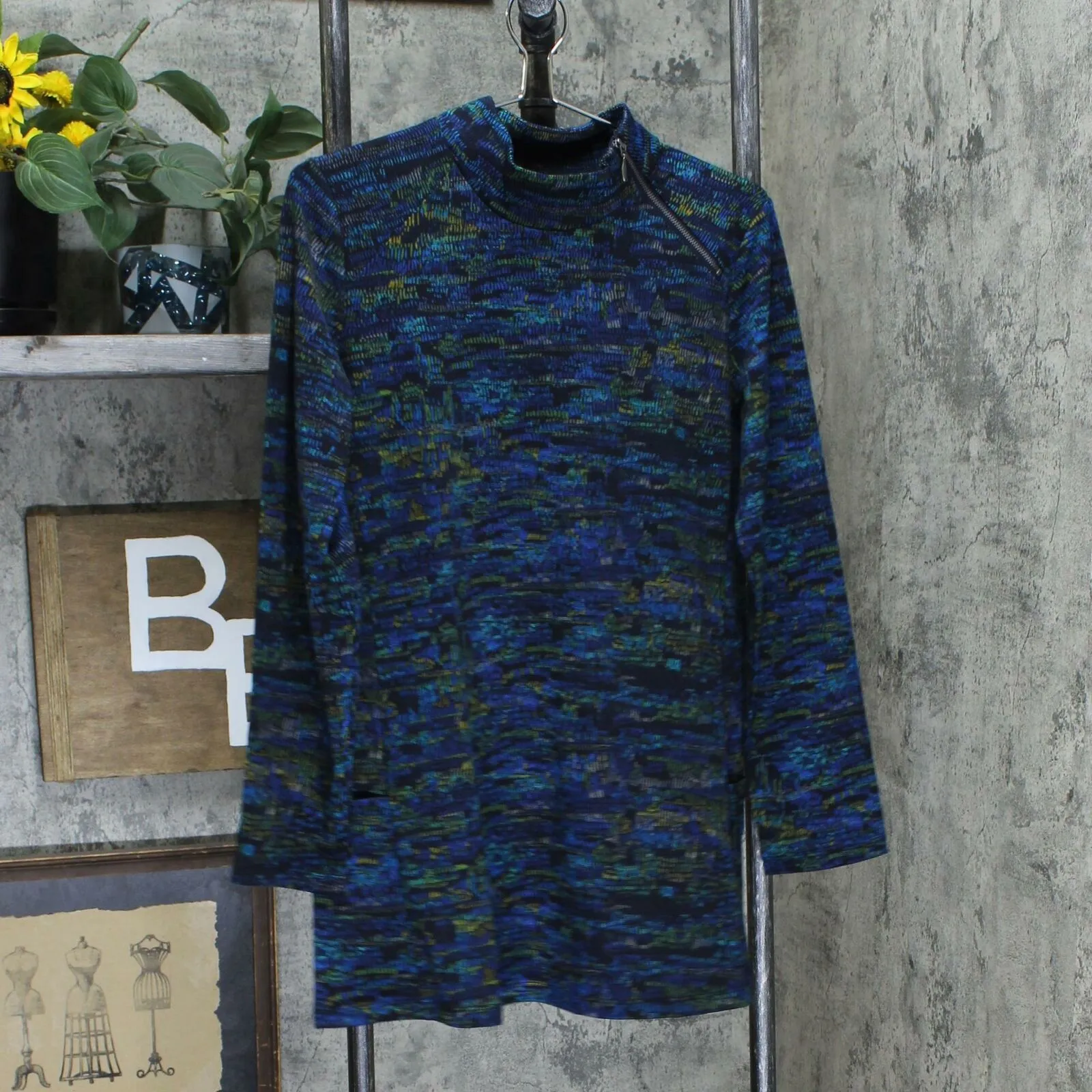 Susan Graver Women's Weekend Printed Zip Mock Neck Ponte Knit Top
