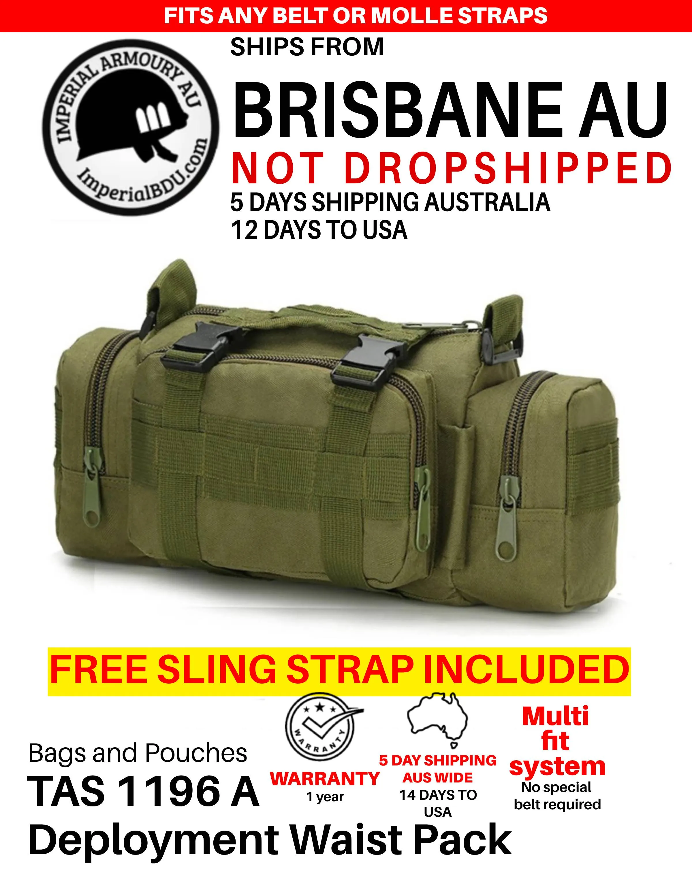 TAS 1196 Deployment Waist Pack, any belt with free shoulder sling