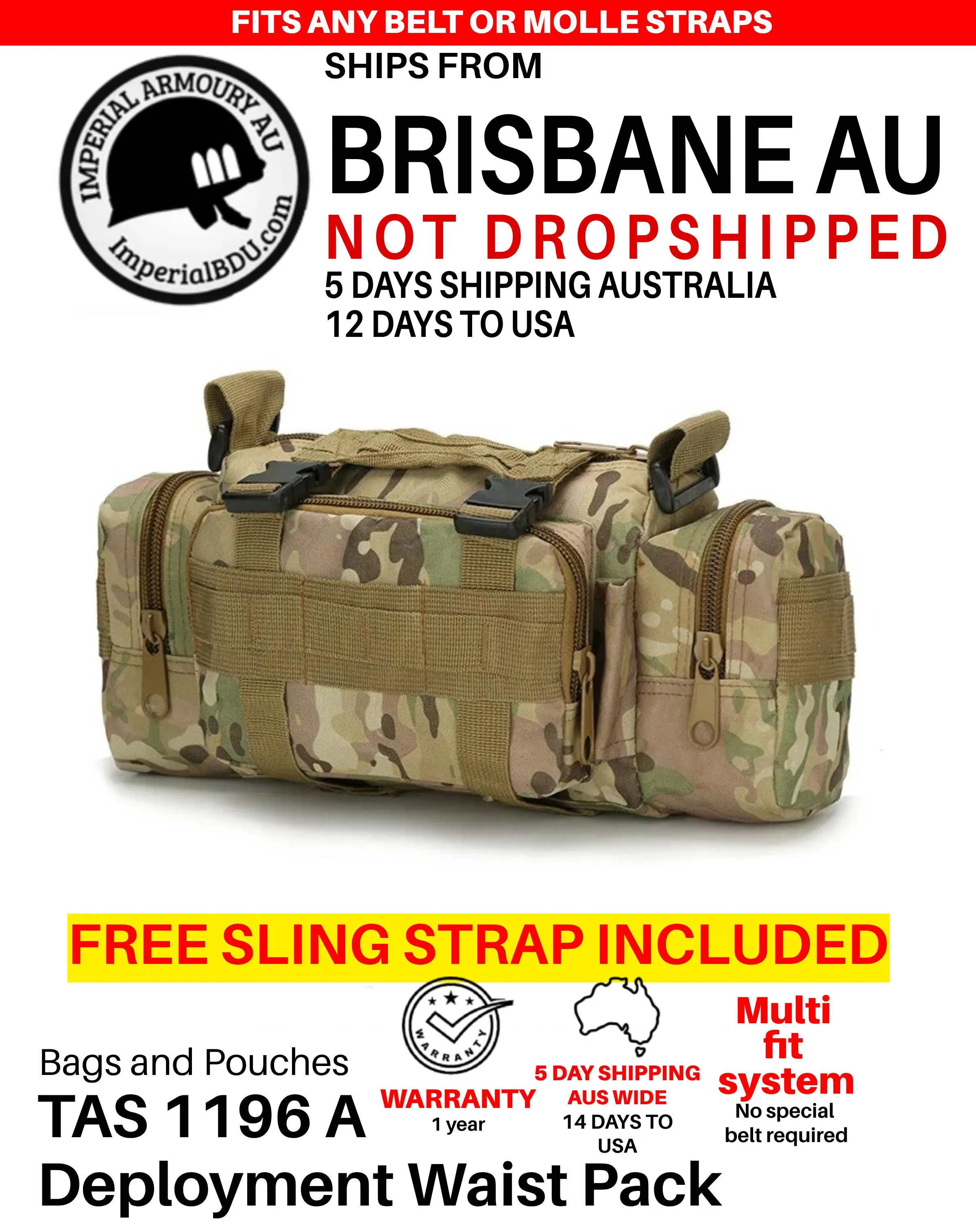 TAS 1196 Deployment Waist Pack, any belt with free shoulder sling