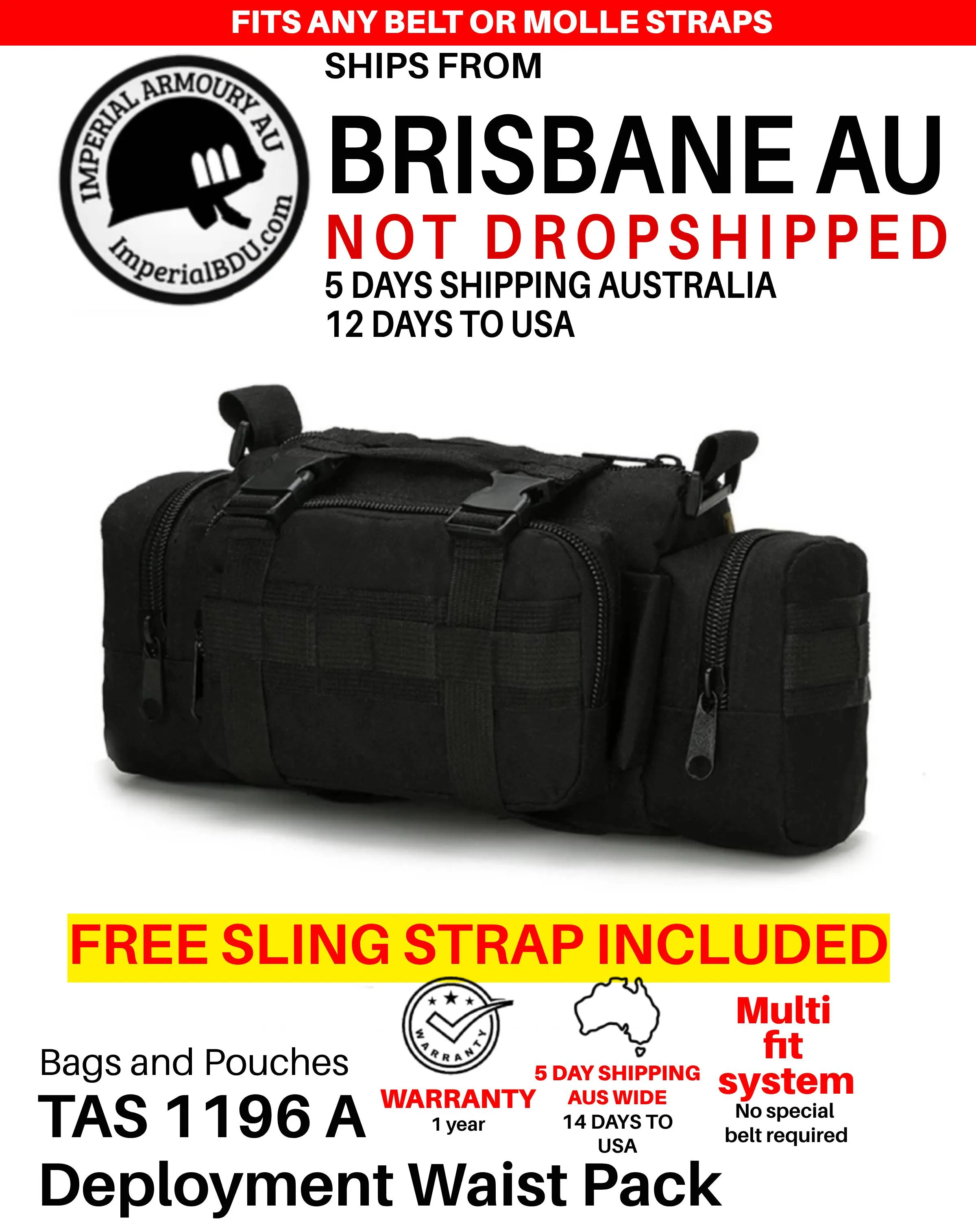 TAS 1196 Deployment Waist Pack, any belt with free shoulder sling