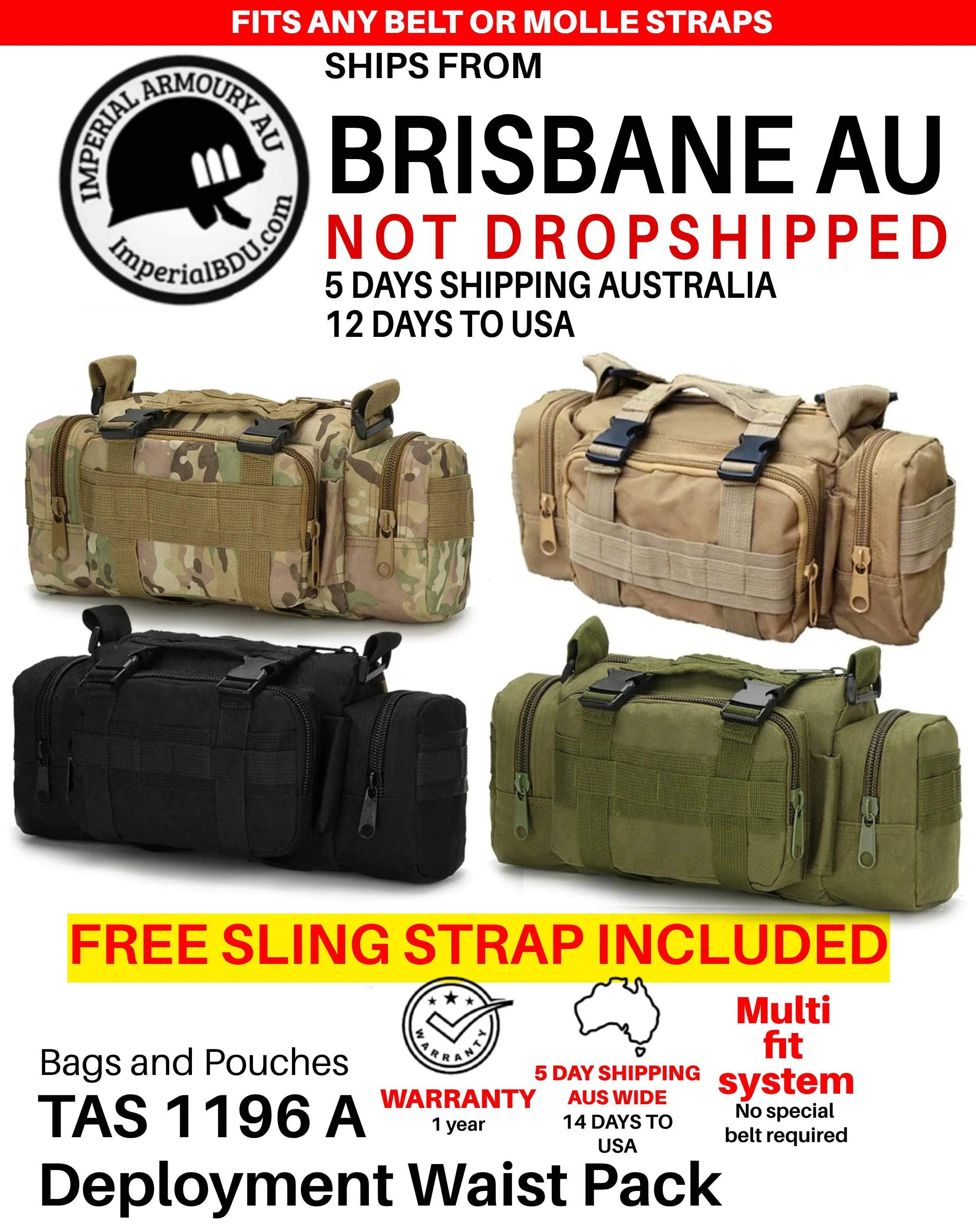 TAS 1196 Deployment Waist Pack, any belt with free shoulder sling