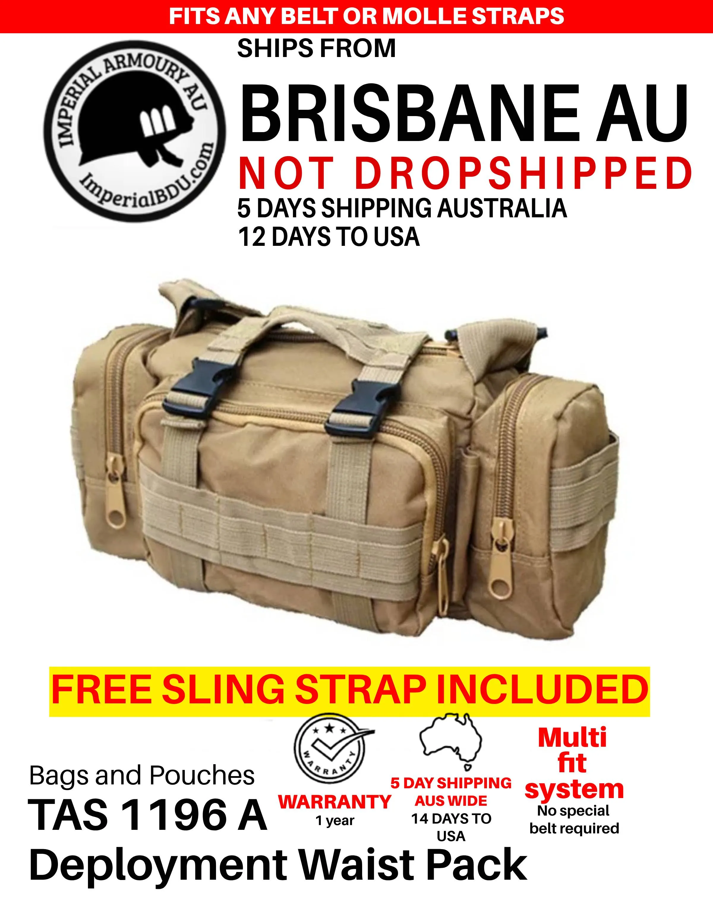 TAS 1196 Deployment Waist Pack, any belt with free shoulder sling