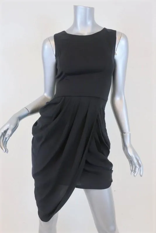 Thakoon Draped-Bottom Dress Black Cotton-Blend Size 2 Sleeveless Asymmetric Mini