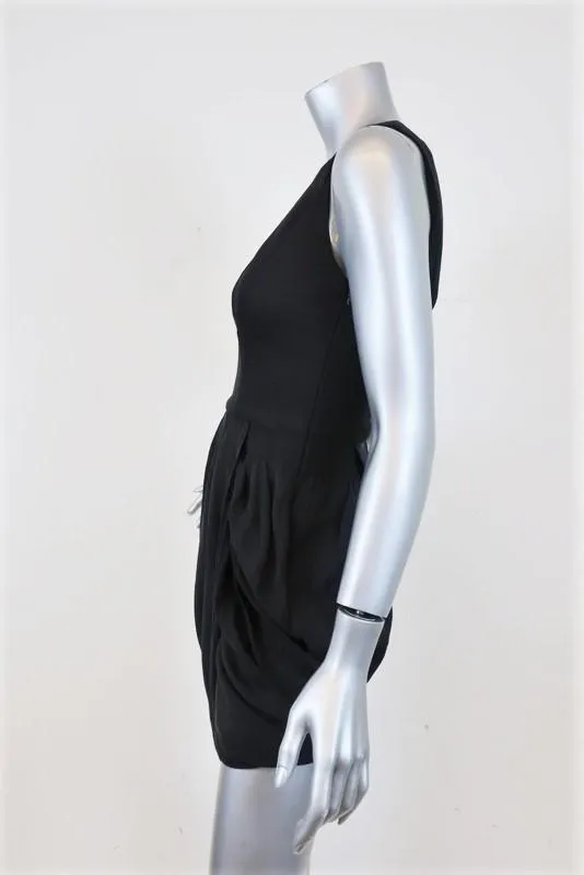 Thakoon Draped-Bottom Dress Black Cotton-Blend Size 2 Sleeveless Asymmetric Mini