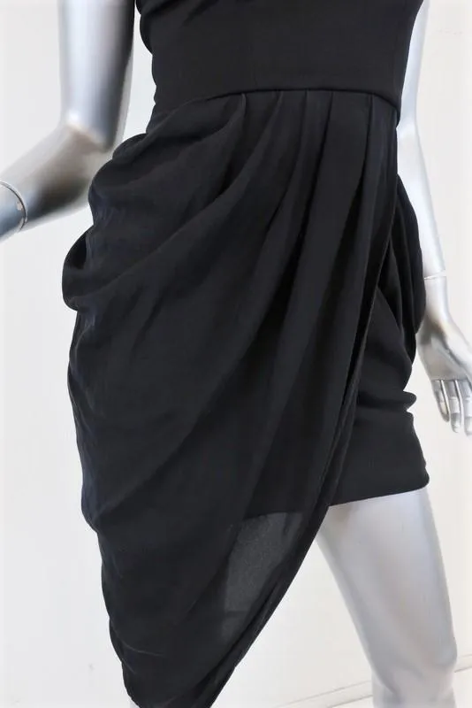 Thakoon Draped-Bottom Dress Black Cotton-Blend Size 2 Sleeveless Asymmetric Mini