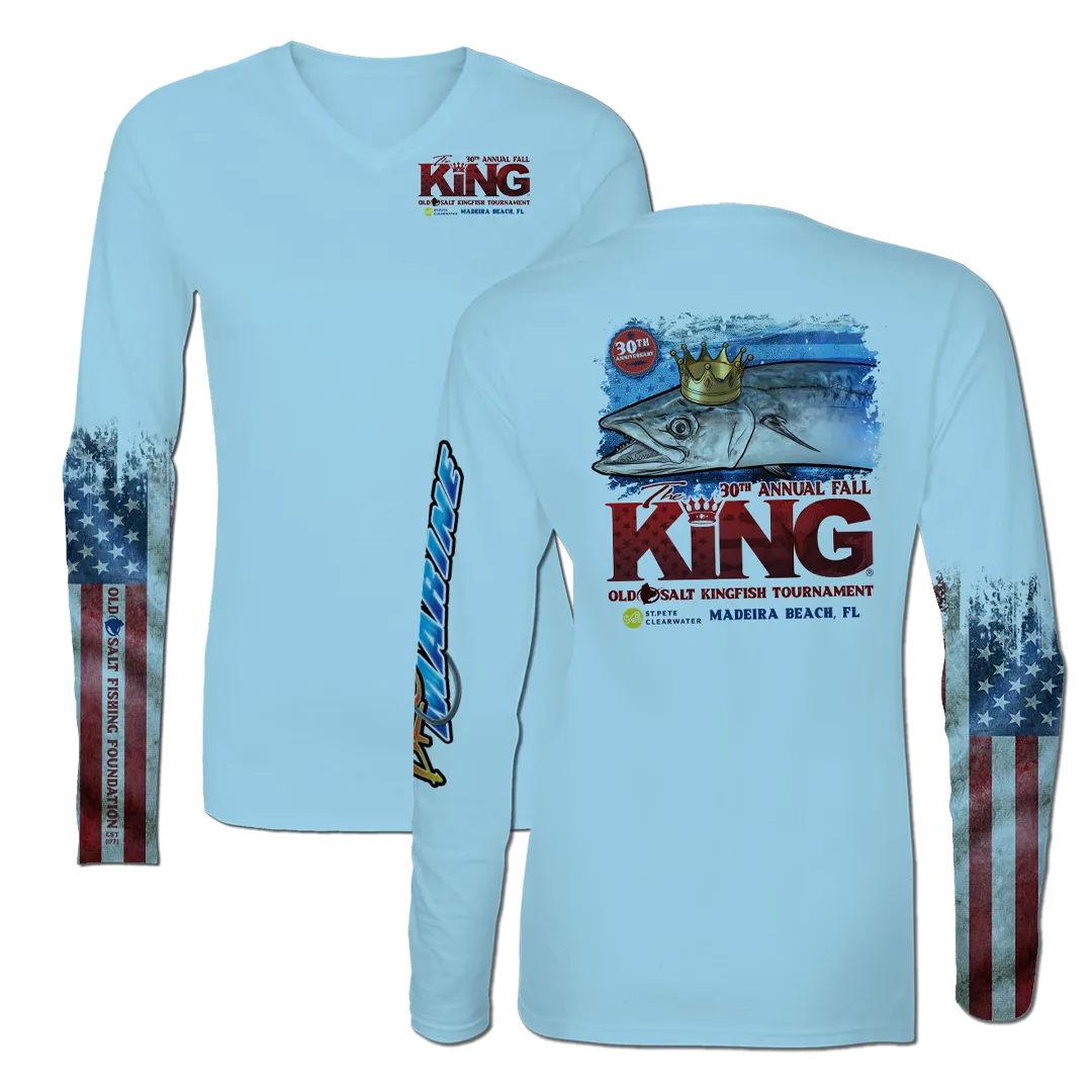 The KING - Fall 2023 - Women's Long Sleeve V-Neck Performance Shirt - Light Blue
