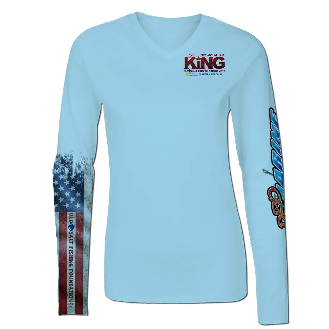The KING - Fall 2023 - Women's Long Sleeve V-Neck Performance Shirt - Light Blue