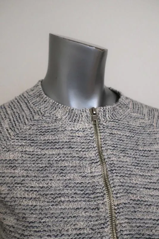 The Lady & The Sailor Varsity Cardigan Cream/Blue Boucle Knit Size 2 Zip Sweater