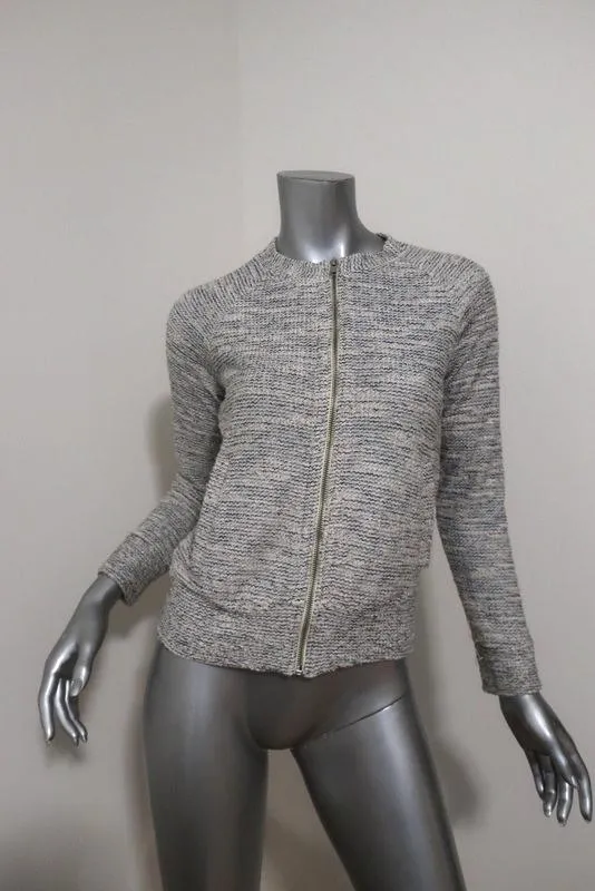 The Lady & The Sailor Varsity Cardigan Cream/Blue Boucle Knit Size 2 Zip Sweater