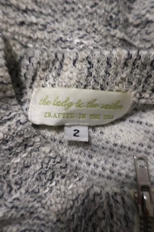 The Lady & The Sailor Varsity Cardigan Cream/Blue Boucle Knit Size 2 Zip Sweater