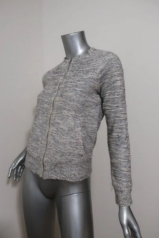 The Lady & The Sailor Varsity Cardigan Cream/Blue Boucle Knit Size 2 Zip Sweater