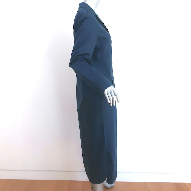 Tibi Shirtdress Navy Cotton-Linen Sateen Size 6 Long Sleeve Midi Dress