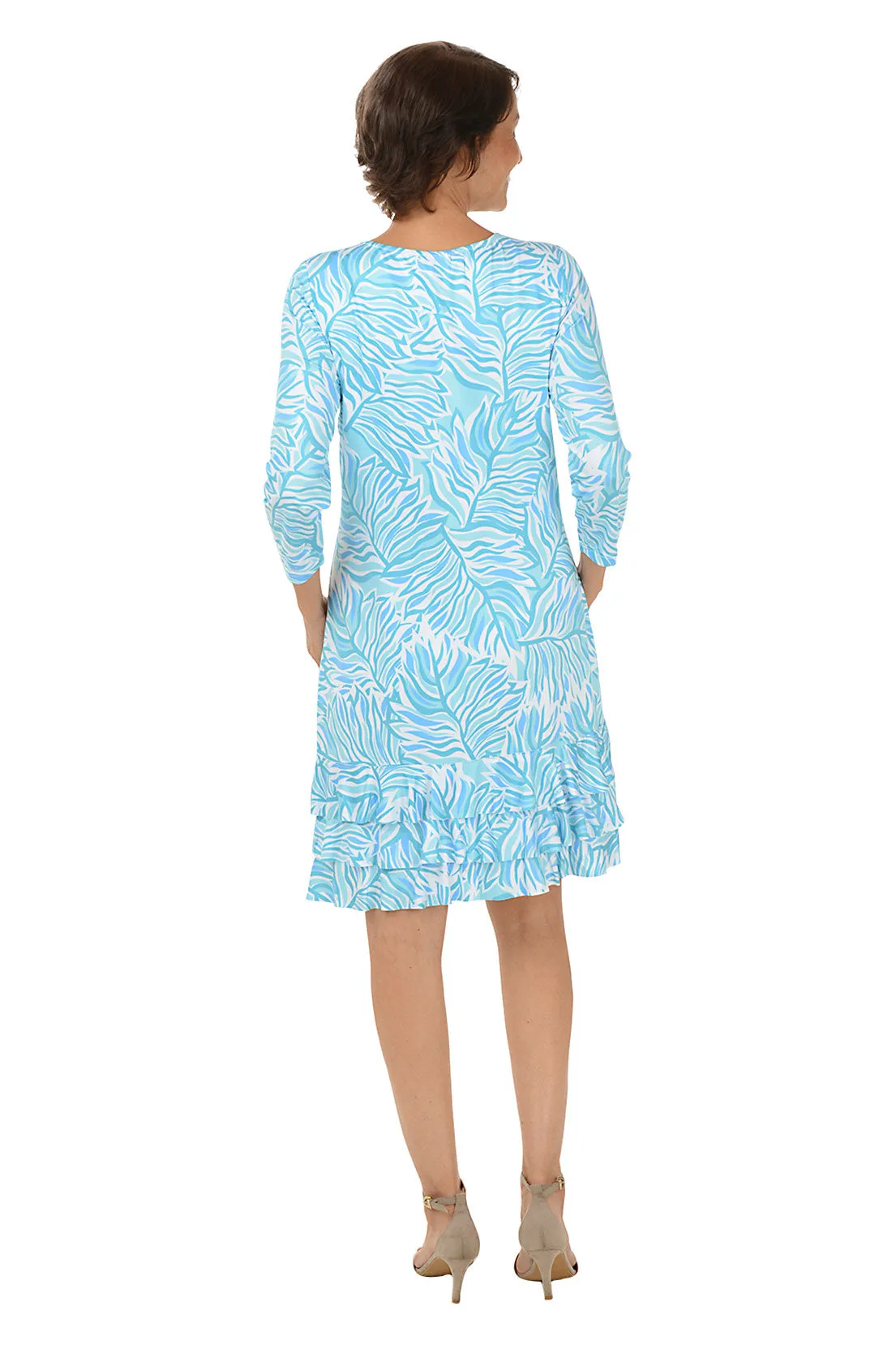 Tiger Leaf 3/4 Sleeve Ruffle Dress