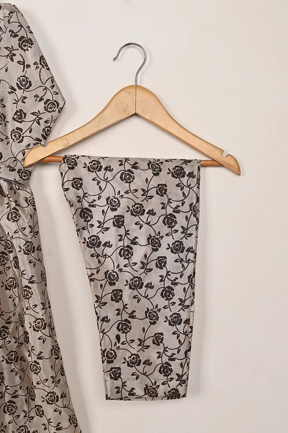 TKF-255-Beige - Kids 3Pc Ready to Wear Silk Printed Frock