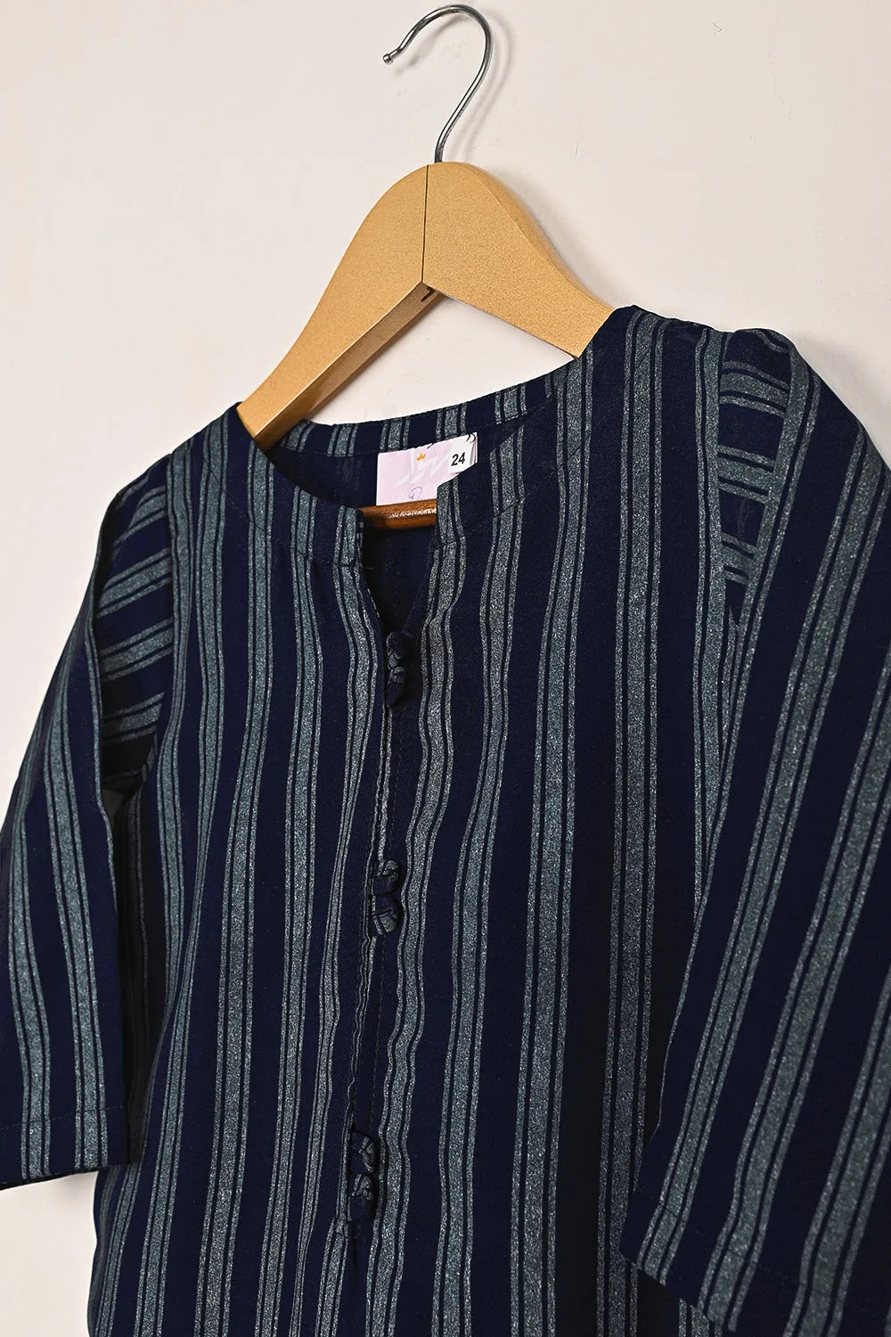 TKF-256-Navy Blue - Kids 2Pc Ready to Wear Silk Printed Dress