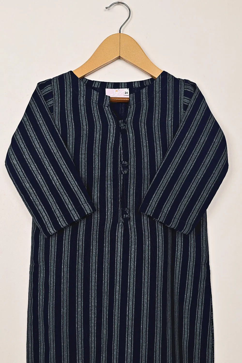 TKF-256-Navy Blue - Kids 2Pc Ready to Wear Silk Printed Dress