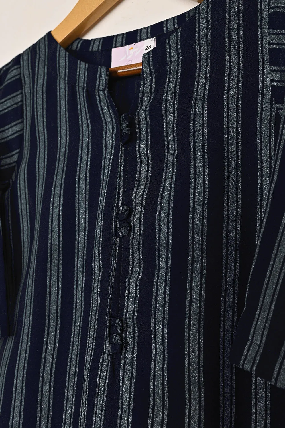 TKF-256-Navy Blue - Kids 2Pc Ready to Wear Silk Printed Dress