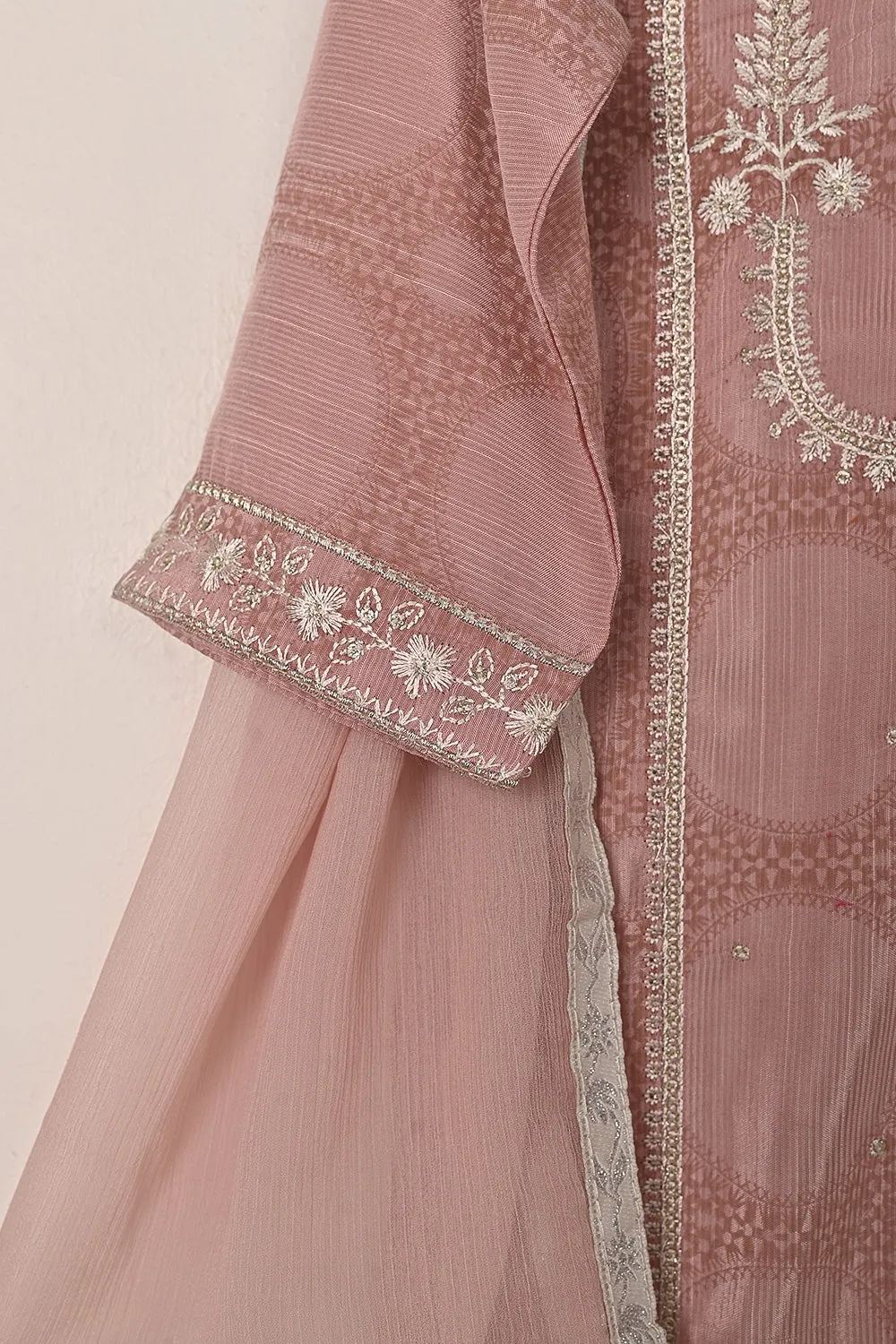 TKF-282-Tea Pink - Kids 3Pc Ready to Wear Printed Raw Silk Embroidered Dress