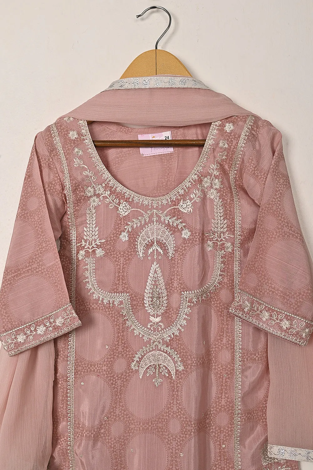 TKF-282-Tea Pink - Kids 3Pc Ready to Wear Printed Raw Silk Embroidered Dress