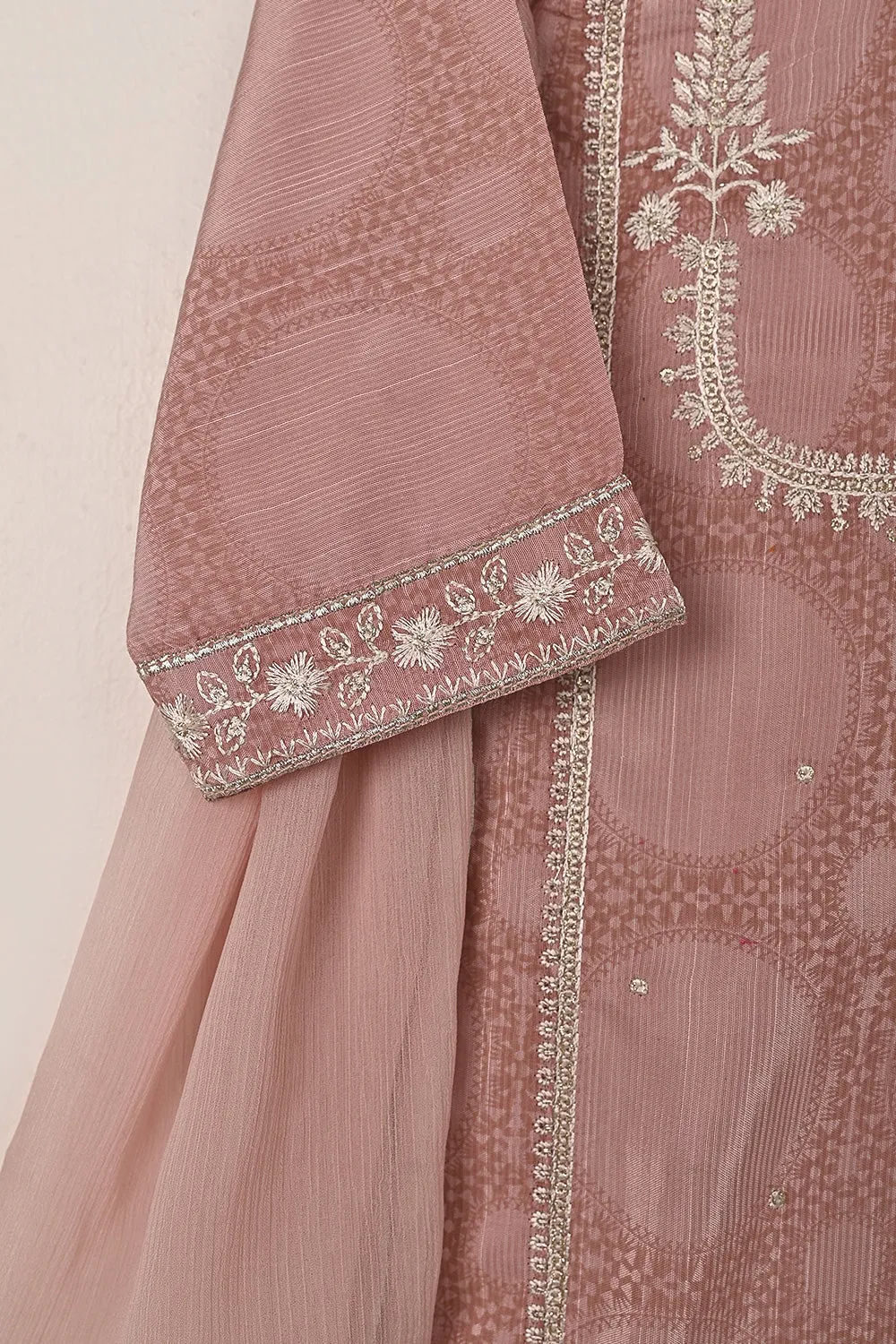 TKF-282-Tea Pink - Kids 3Pc Ready to Wear Printed Raw Silk Embroidered Dress