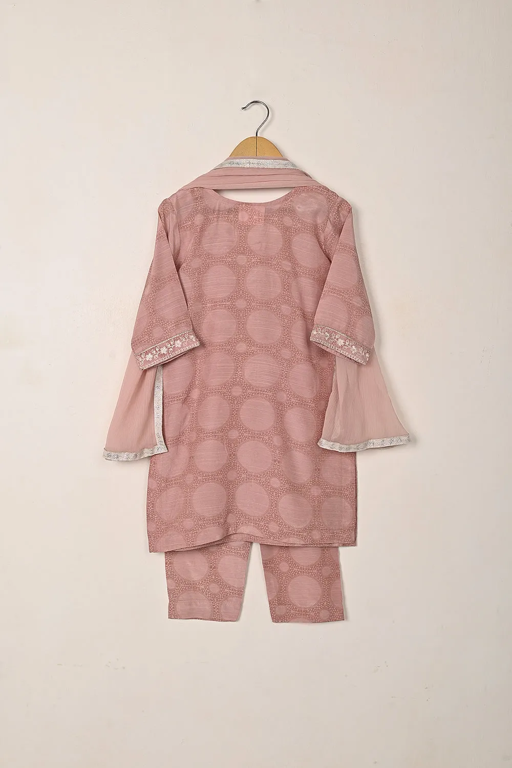 TKF-282-Tea Pink - Kids 3Pc Ready to Wear Printed Raw Silk Embroidered Dress