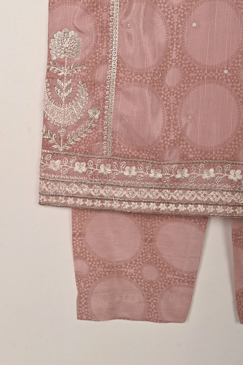 TKF-282-Tea Pink - Kids 3Pc Ready to Wear Printed Raw Silk Embroidered Dress