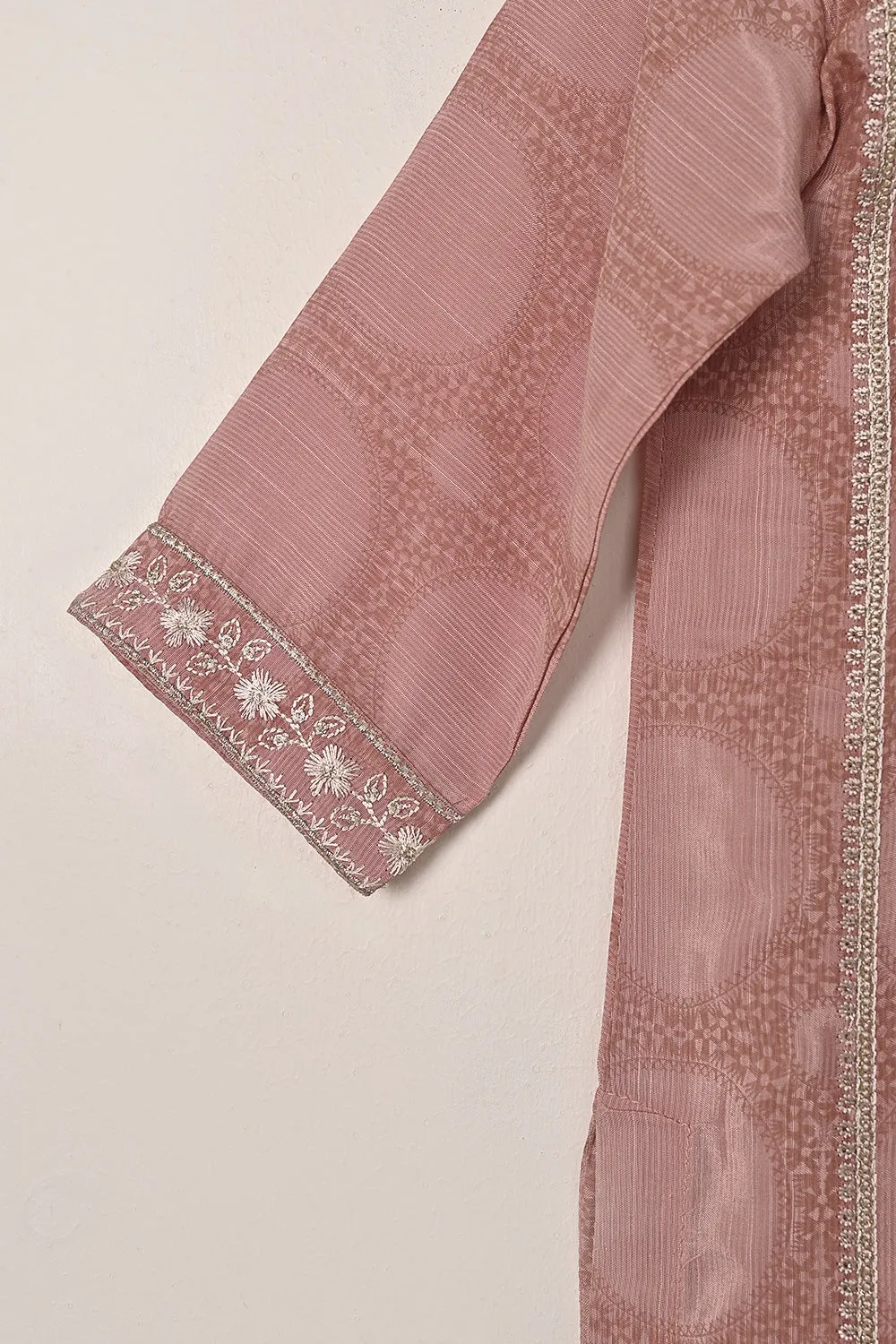 TKF-282-Tea Pink - Kids 3Pc Ready to Wear Printed Raw Silk Embroidered Dress