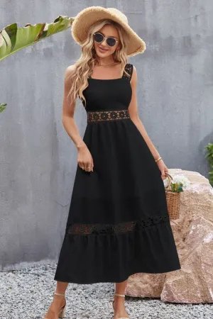 Tory Midi Dress – Lace Paneling, Square Neck, Sleeveless