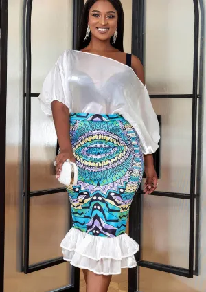 Two-Piece Off-Shoulder Mesh Blouse Patchwork Skirt