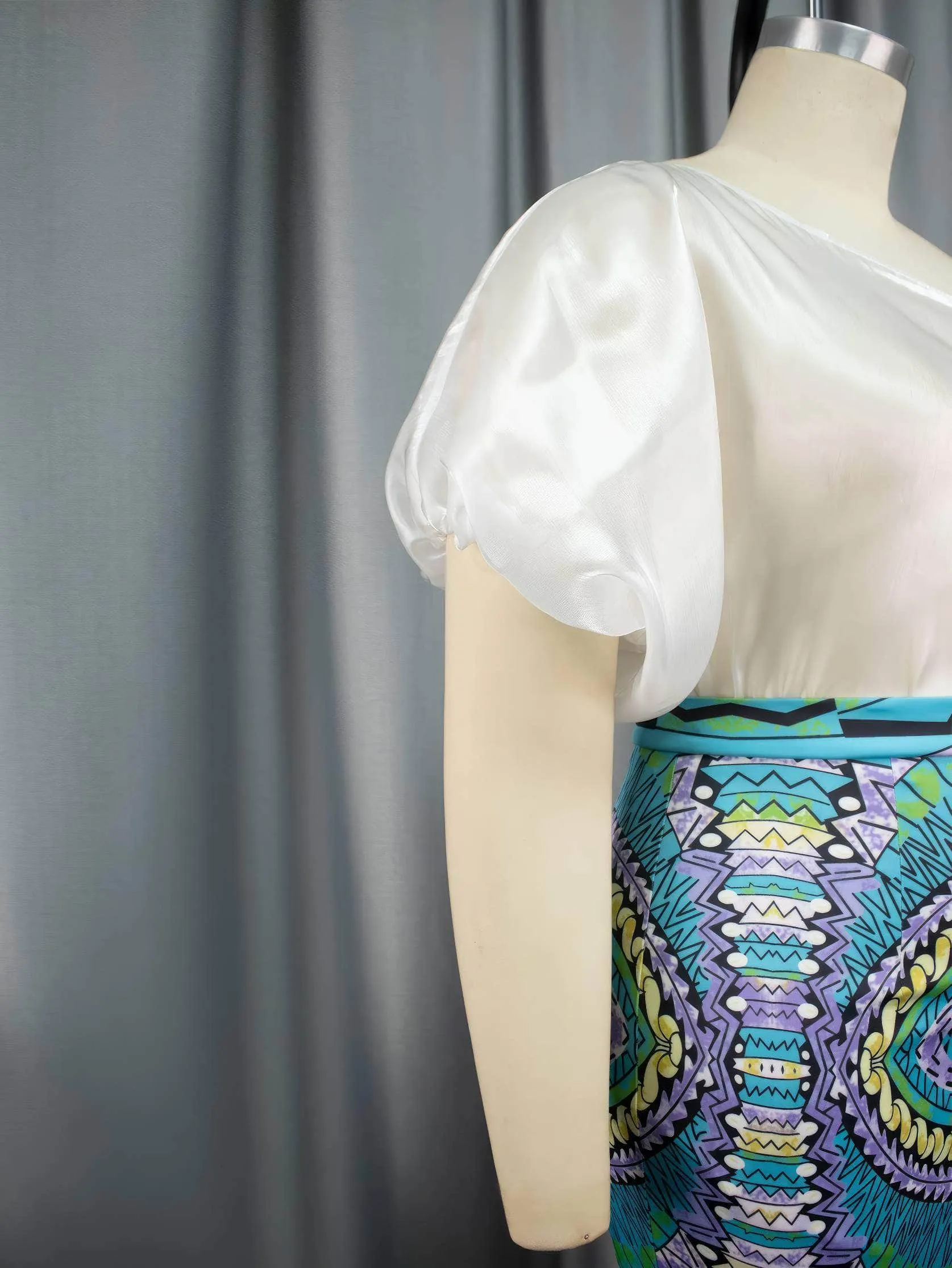 Two-Piece Off-Shoulder Mesh Blouse Patchwork Skirt