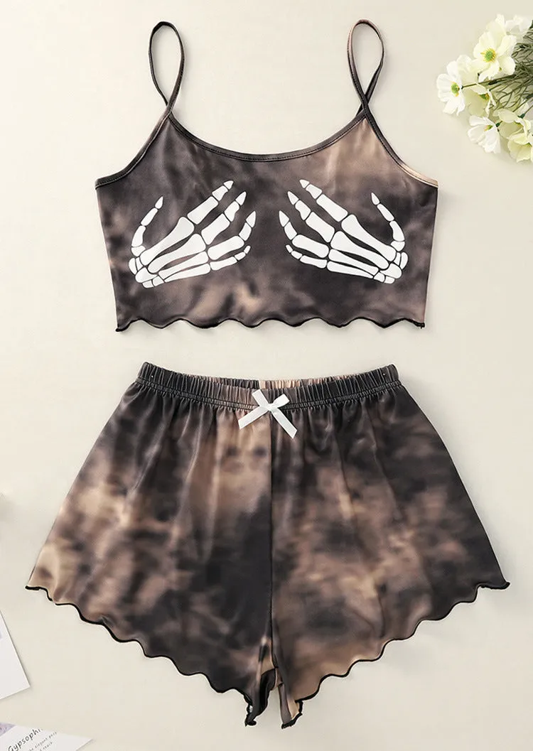 Two-piece Printed Spagetti Strap Tube Top & Shorts Loungewear Set