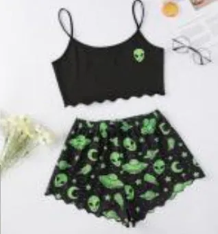Two-piece Printed Spagetti Strap Tube Top & Shorts Loungewear Set
