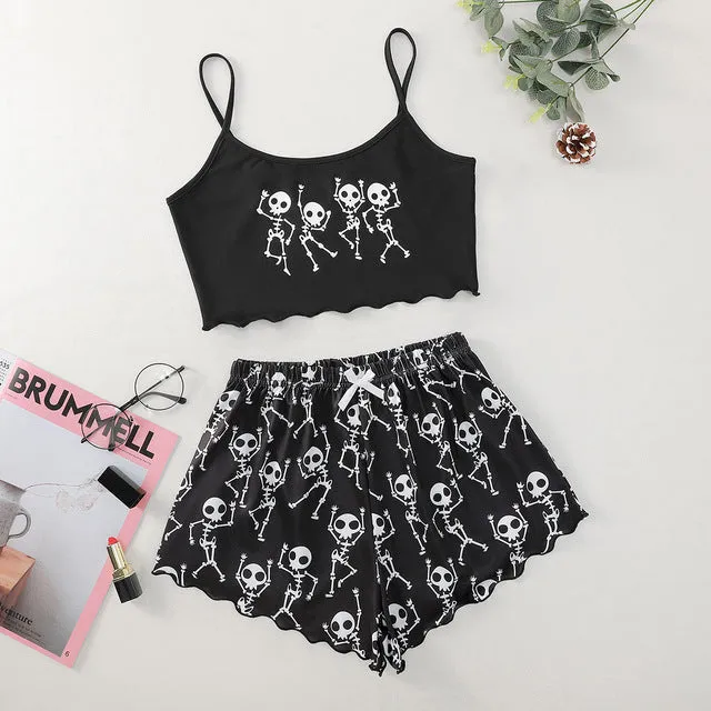 Two-piece Printed Spagetti Strap Tube Top & Shorts Loungewear Set