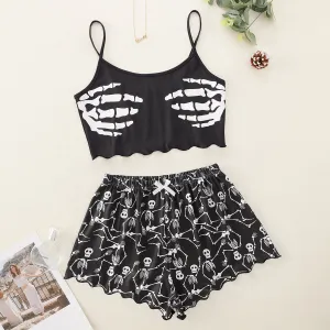 Two-piece Printed Spagetti Strap Tube Top & Shorts Loungewear Set