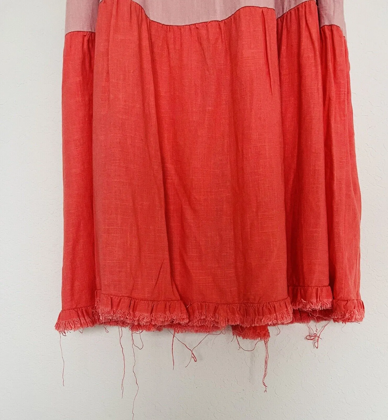 UMGEE Womens Shift Dress Sz M Linen Blend Color-Block Tiered Short Sleeve