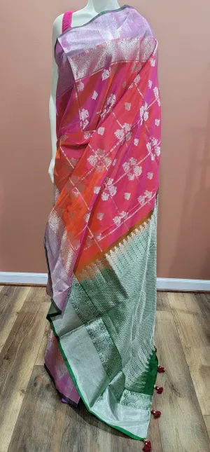 Venkatagiri Silk Saree w/ Blouse in Pink and Green