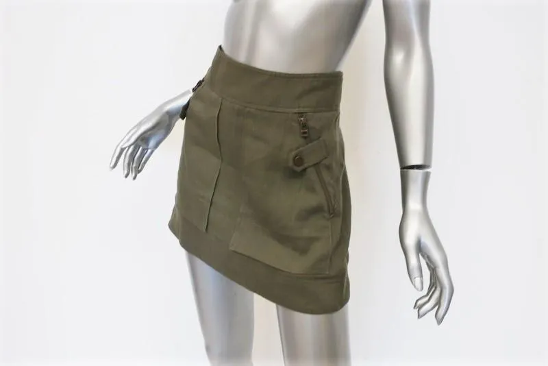 Veronica Beard Crandon Cargo Mini Skirt Army Green Linen-Blend Size 0
