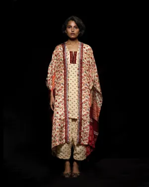 Viam   I   Ivory Floral Hand Printed Kimono